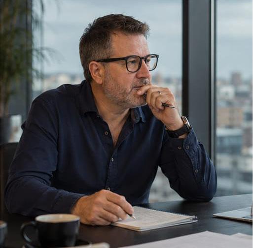 Gavin Woodhouse at a desk